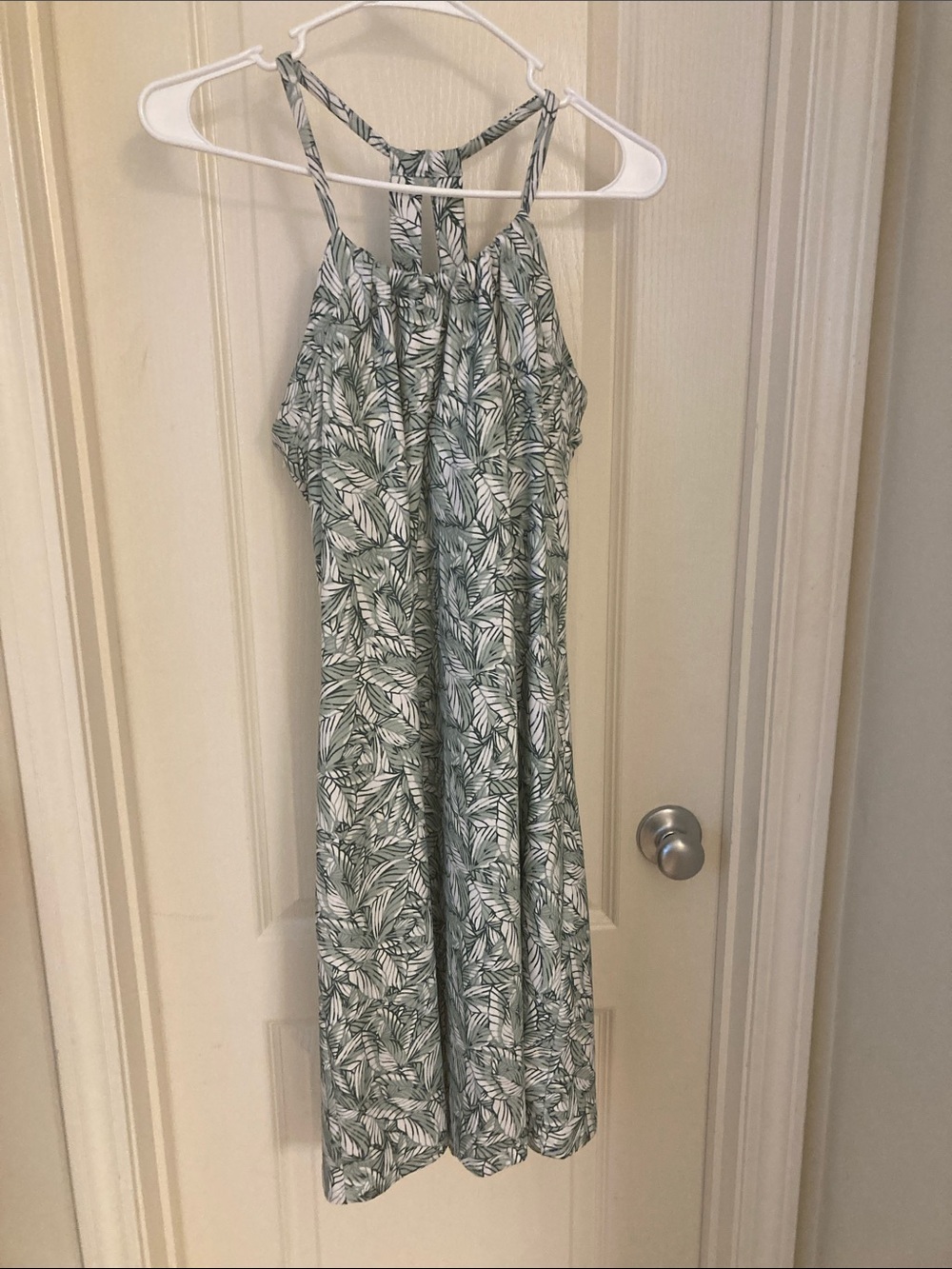 Green Leaf Print Halter Sundress
